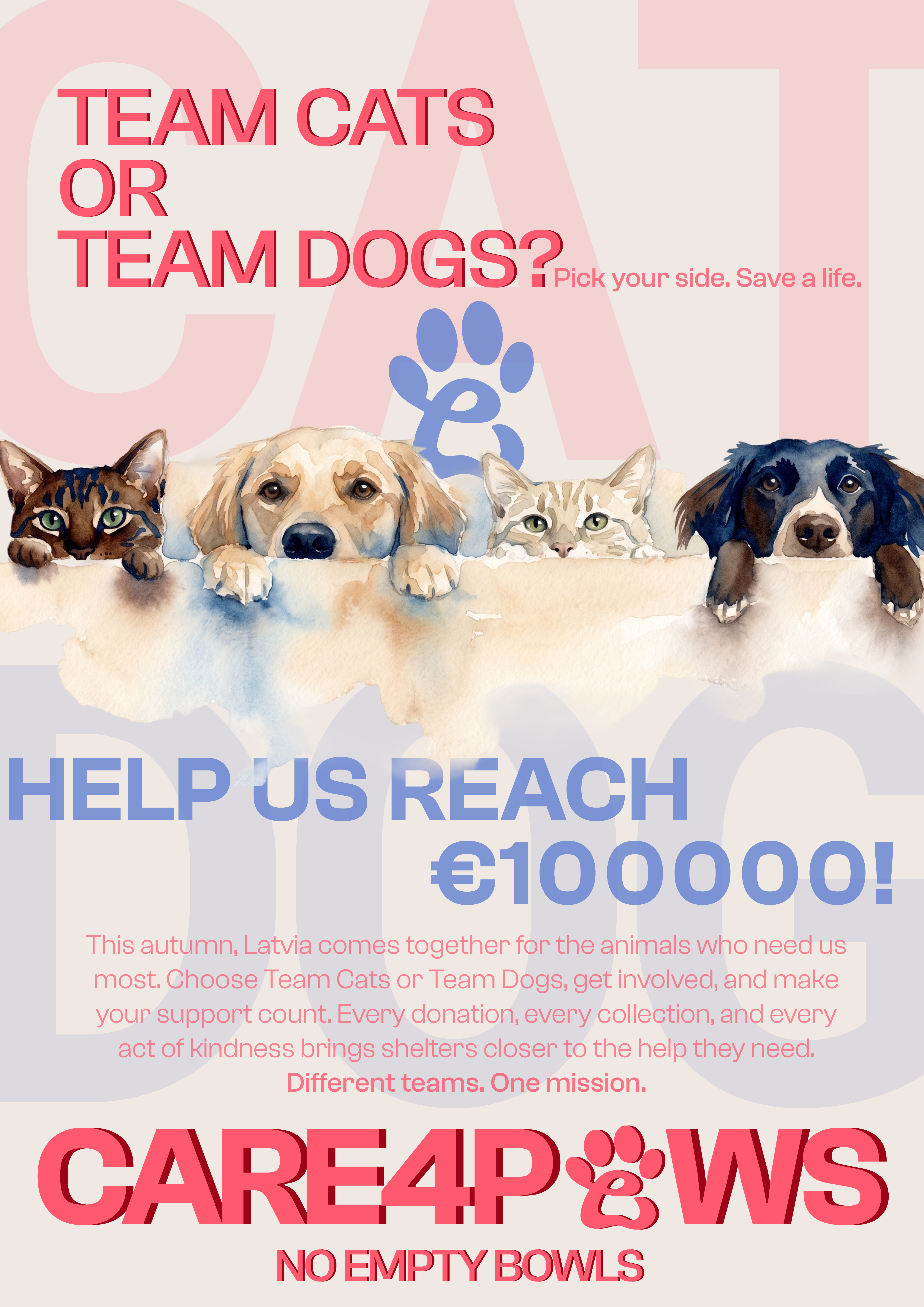 Care4Paws campaign poster with cats and dogs
